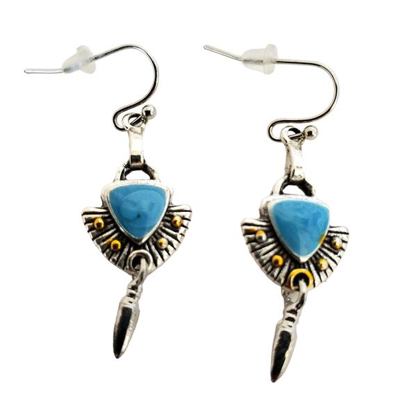 Tribal Dangle Earrings Turquoise Blue Boho Chic Fashion Art Deco Retro Design - Picture 1 of 6